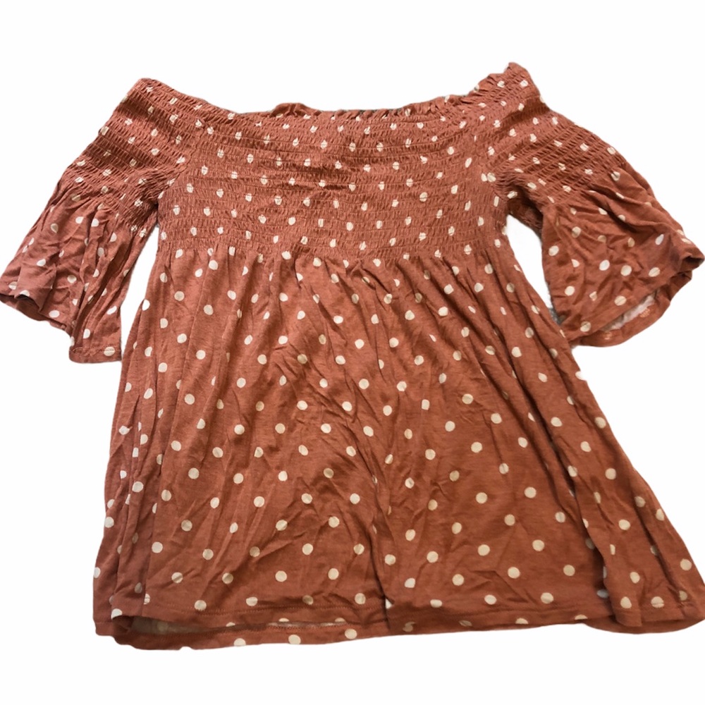 Kohls Rewind Pink Polka Dot Off the Shoulder Top